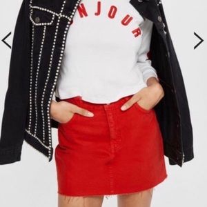 Topshop Petite Moto Red Denim Jean Skirt